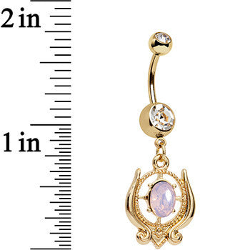 Pink Faux Opal Gold Anodized Sorcerers Eye Dangle Belly Ring