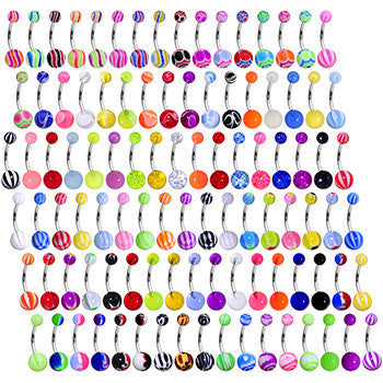 UV Acrylic Ball Steel Barbell Belly Button Ring Set of 100
