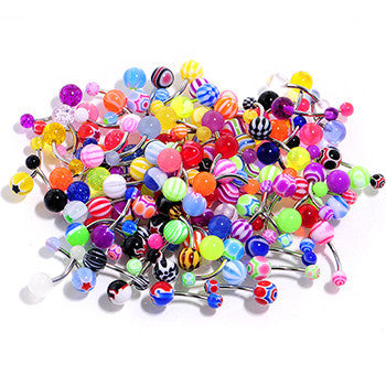 UV Acrylic Ball Steel Barbell Belly Button Ring Set of 100