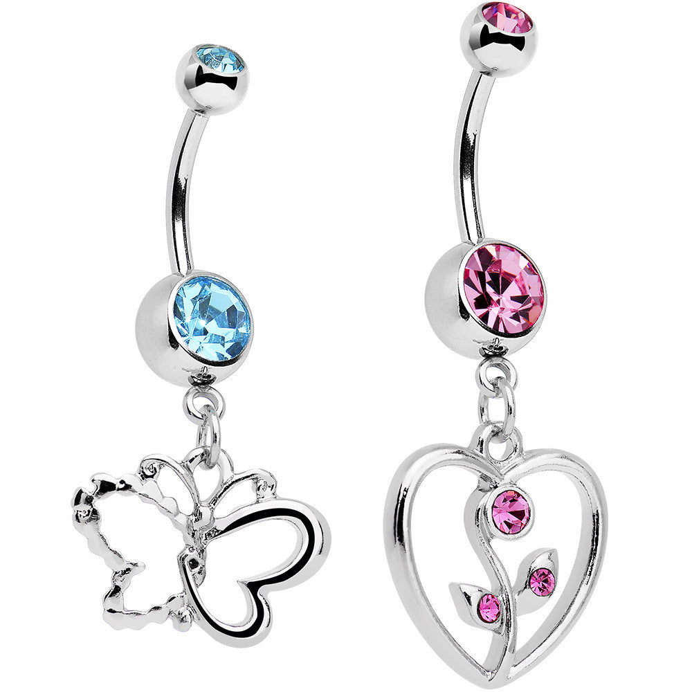 Blue and Pink Gem Bring Me Spring Dangle Belly Ring Set of 2