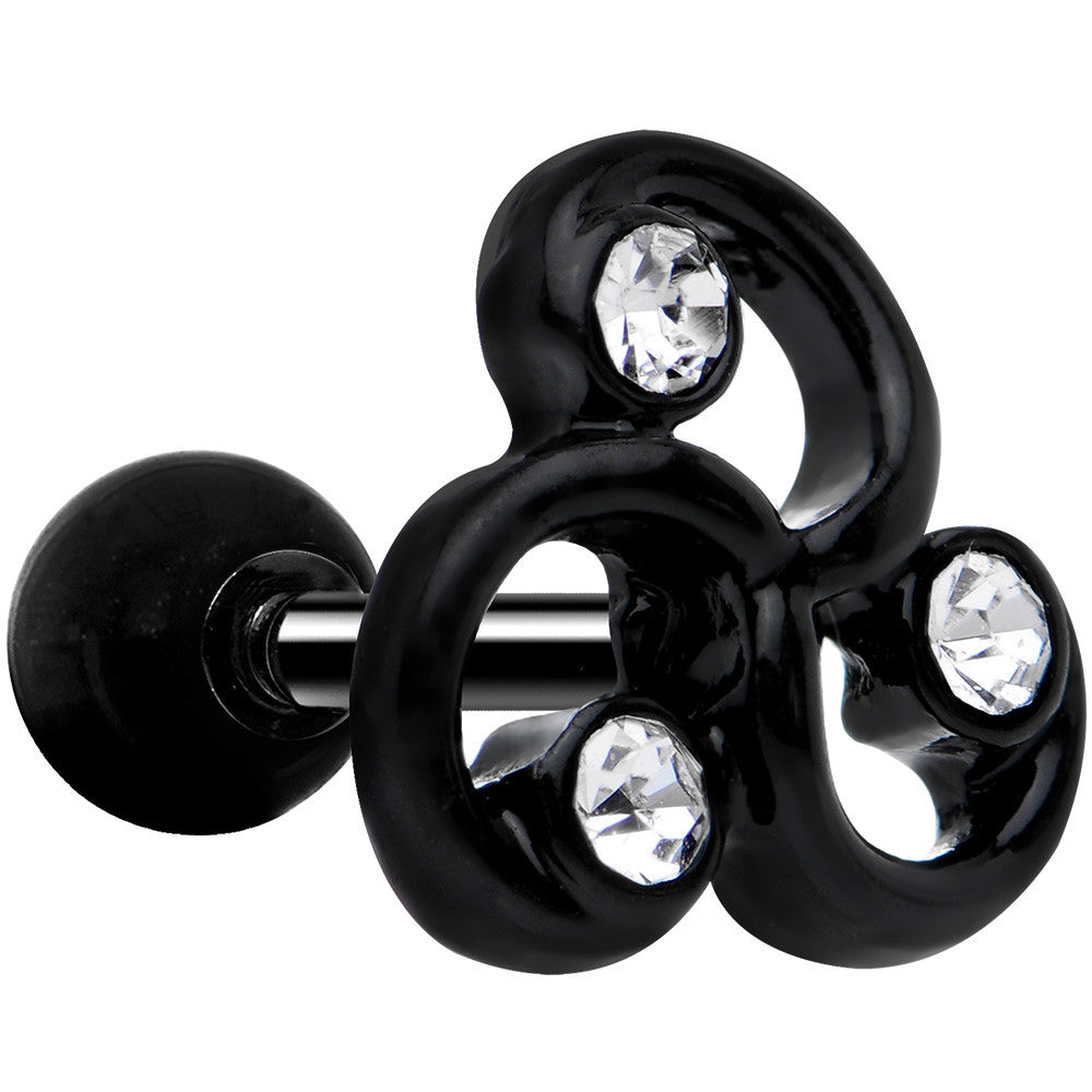 16G 1/4 Clear Gem Black Trinity Swirl Tragus Cartilage Earring