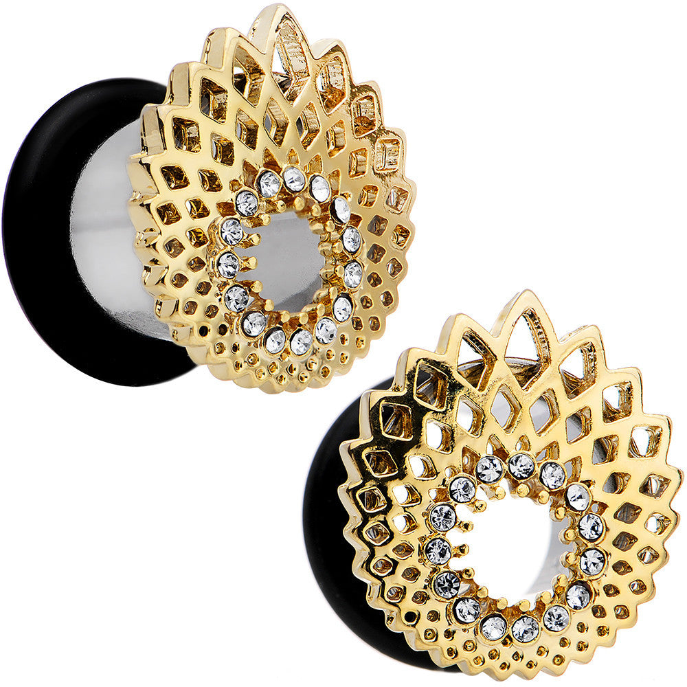 00G Clear Gem Golden Gala Feather Single Flare Tunnel Plug Set