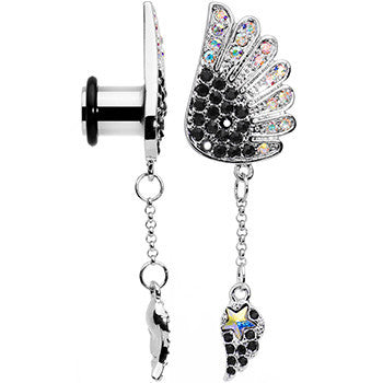 0G Aurora Black Gem Arial Angel Wings Dangle Plug Set