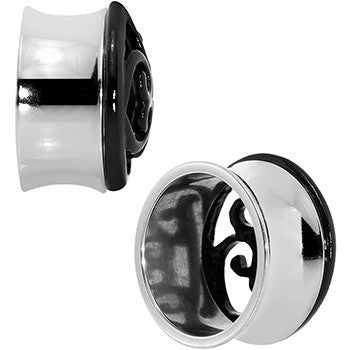 20mm Steel Black Filigree Duet Heart Saddle Plug Set