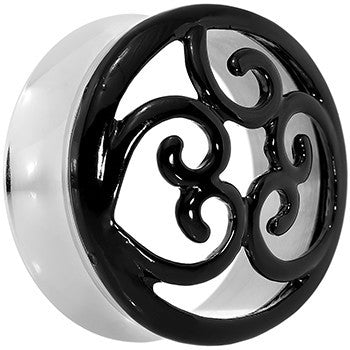 28mm Steel Black Filigree Duet Heart Saddle Plug Set