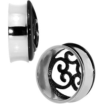 30mm Steel Black Filigree Duet Heart Saddle Plug Set