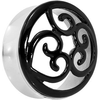 30mm Steel Black Filigree Duet Heart Saddle Plug Set