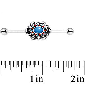 14G Faux Turquoise Fancy Western Brooch Industrial Barbell 38mm