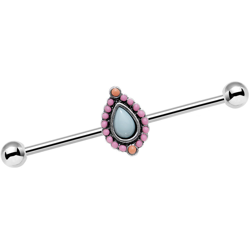 14G Light Blue and Pink Pastel Teardrop Industrial Barbell 38mm