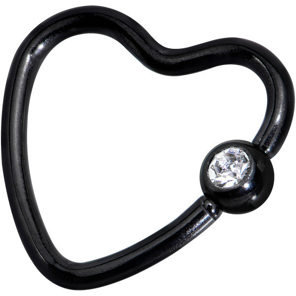 16G 1/2 Clear Black Anodized Titanium Heart Closure Captive Ring