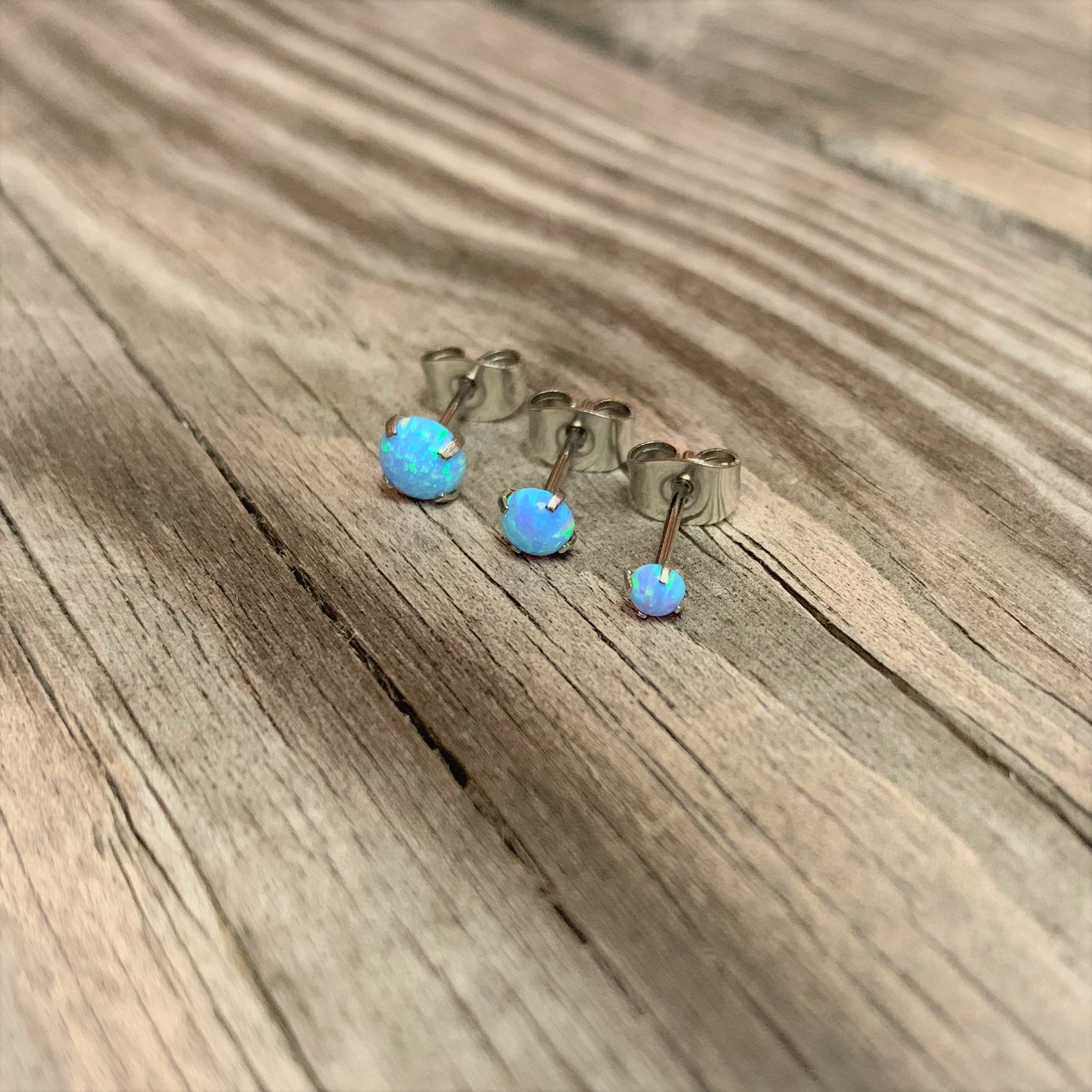 Light Blue Synthetic Opal Stainless Steel Post Stud Earring Pack Set of 3