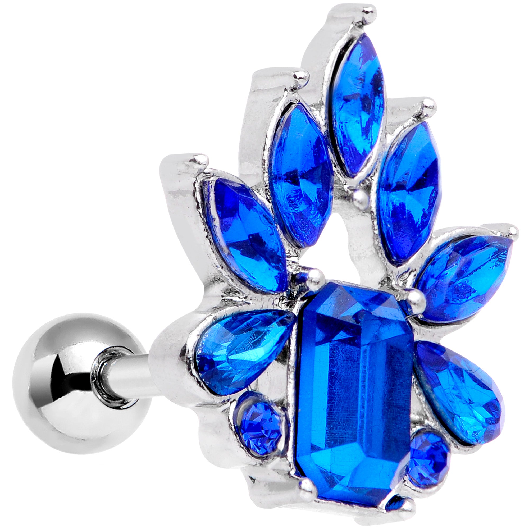 16G 1/4 BBlue Gem Flower Tiara Cartilage Tragus Earring