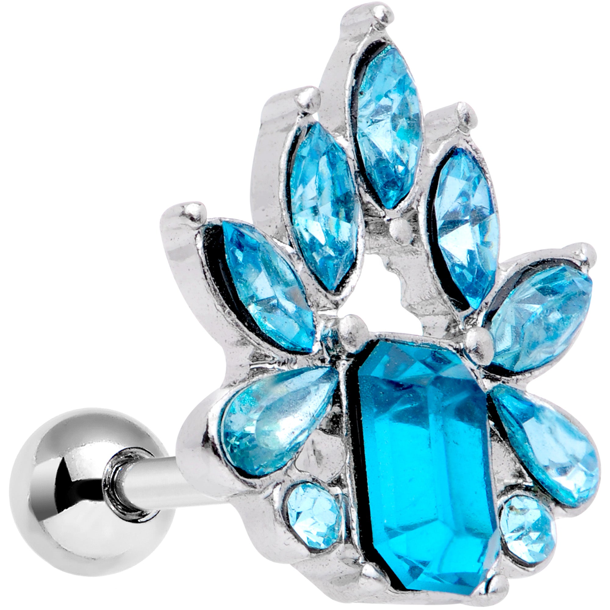 16G 1/4 Aqua Gem Tiara Flower Cartilage Tragus Earring