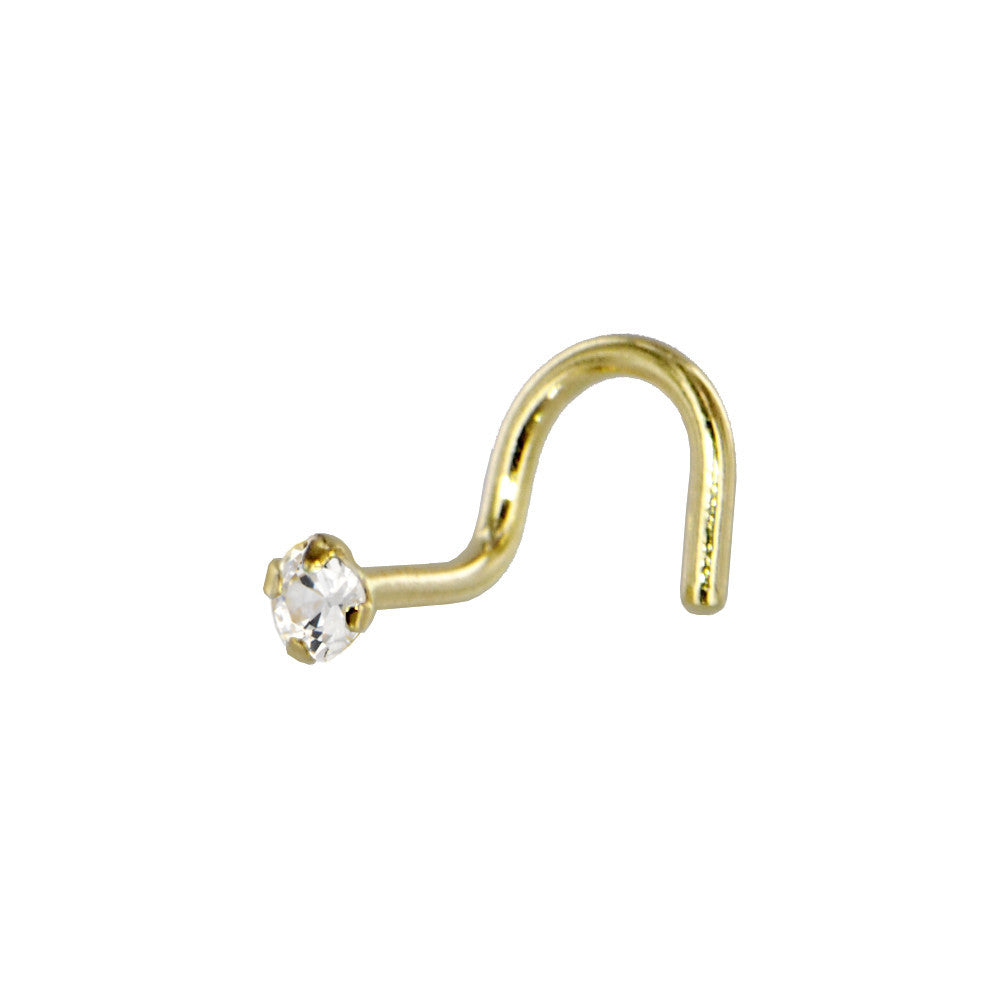Solid 14KT Yellow Gold 2mm Cubic Zirconia Solitaire Nose Ring