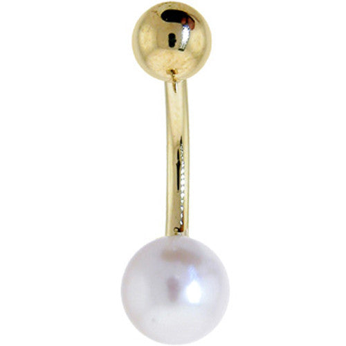Solid 14K Yellow Gold Synthetic Pearl Belly Ring