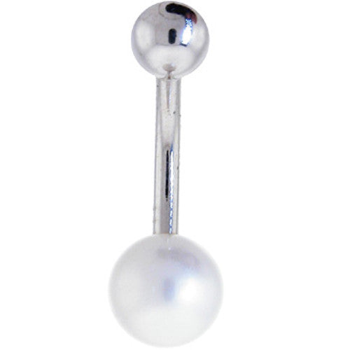 Solid 14KT White Gold Synthetic Pearl Belly Ring