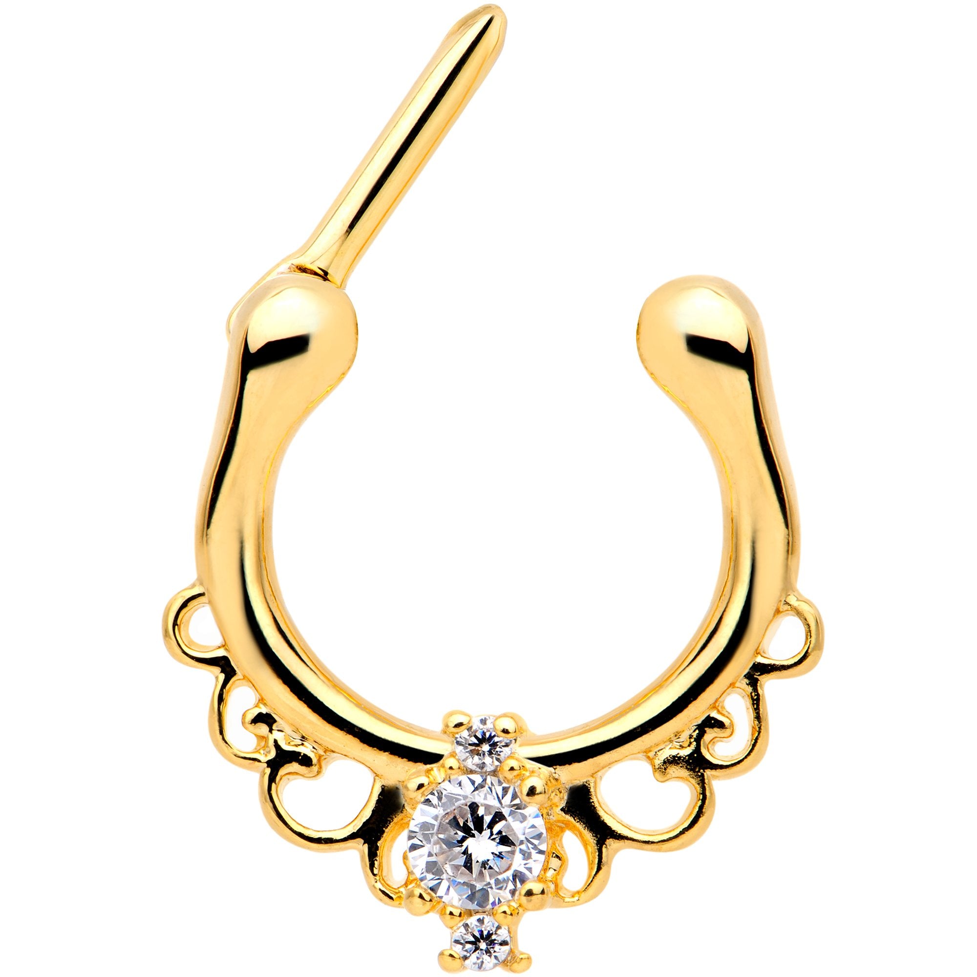 16G Clear CZ Gem Gold Tone Anodized Coronet Septum Clicker