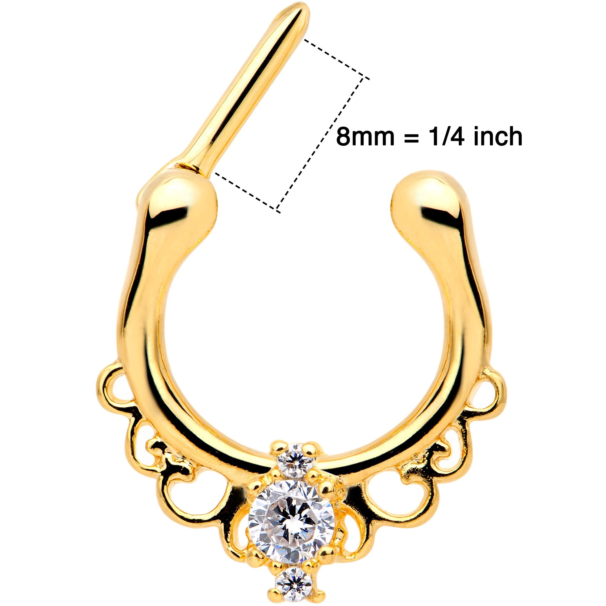 16G Clear CZ Gem Gold Tone Anodized Coronet Septum Clicker