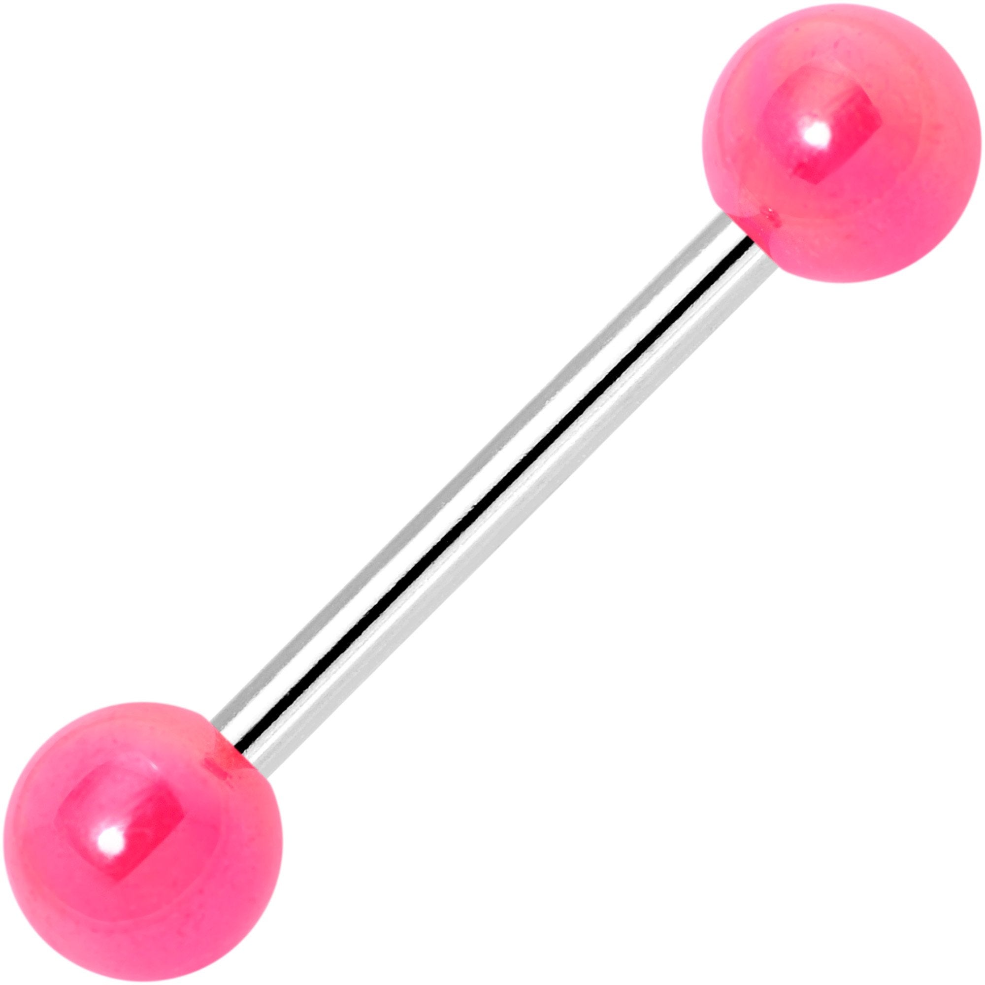 Watermelon Pink Pearlescent Acrylic Ball End Barbell Tongue Ring
