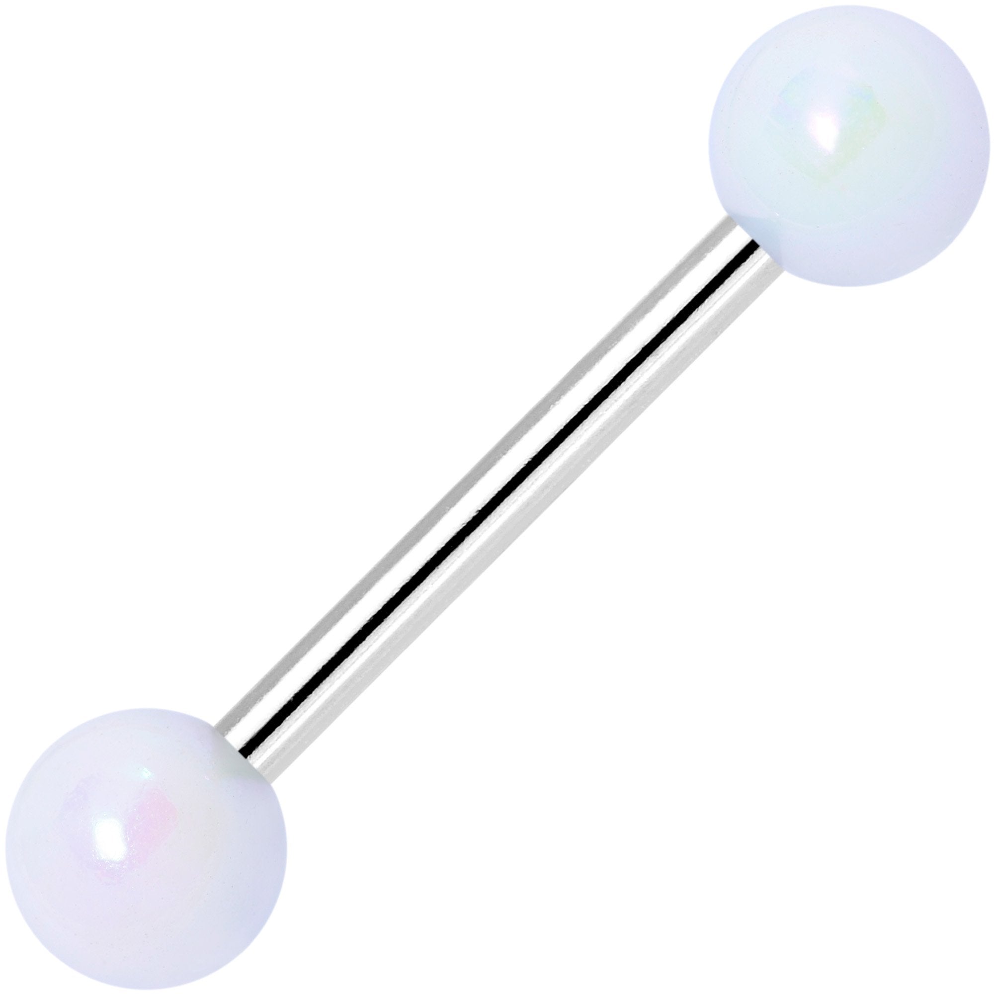Winter White Pearlescent Acrylic Ball End Barbell Tongue Ring