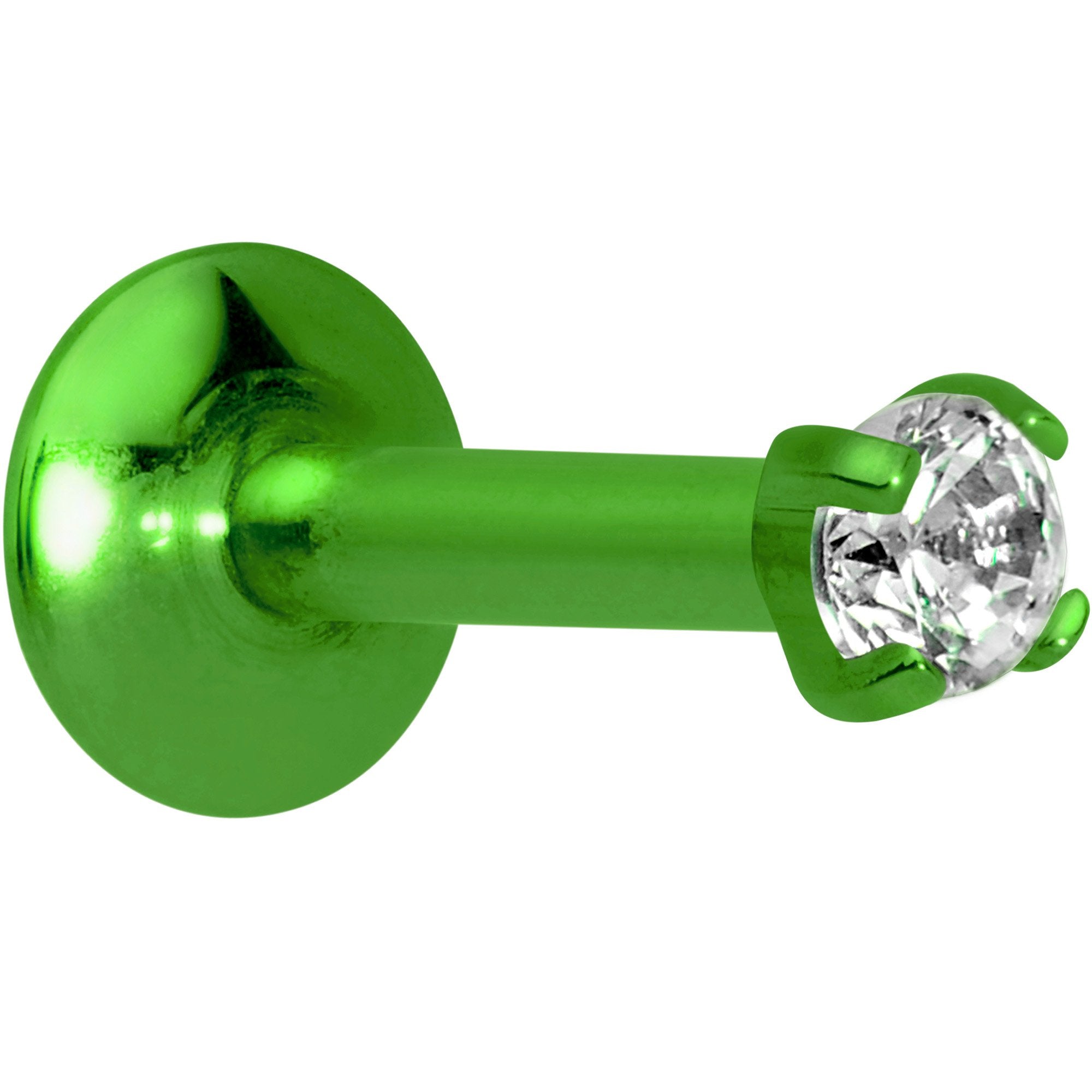 Body Candy Green Titanium IP Steel Clear 2mm Accent Internally Threaded Labret Monroe 16G 1/4