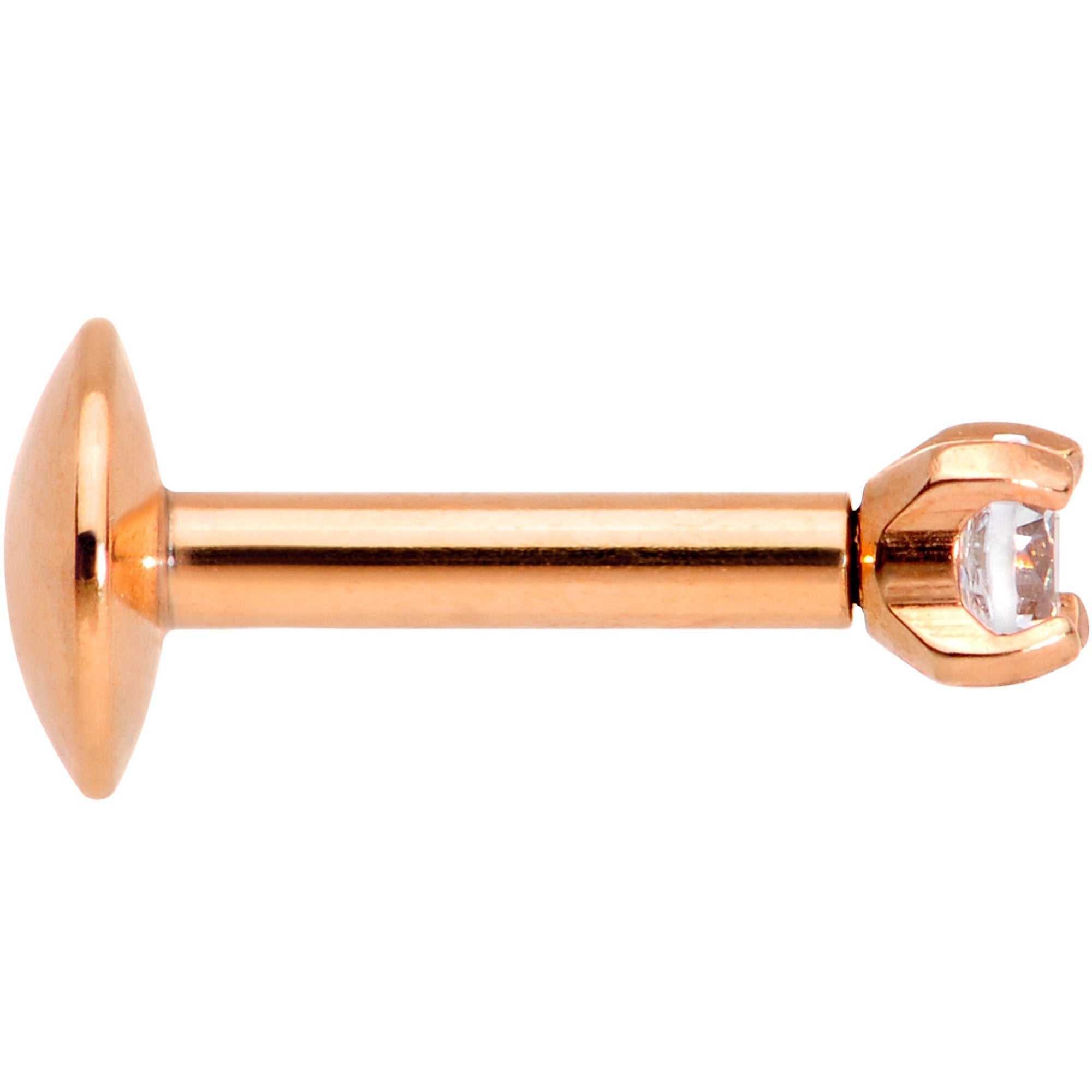 Body Candy Rose Gold Titanium Steel Clear 2mm Accent Internally Threaded Labret Monroe 16G 1/4
