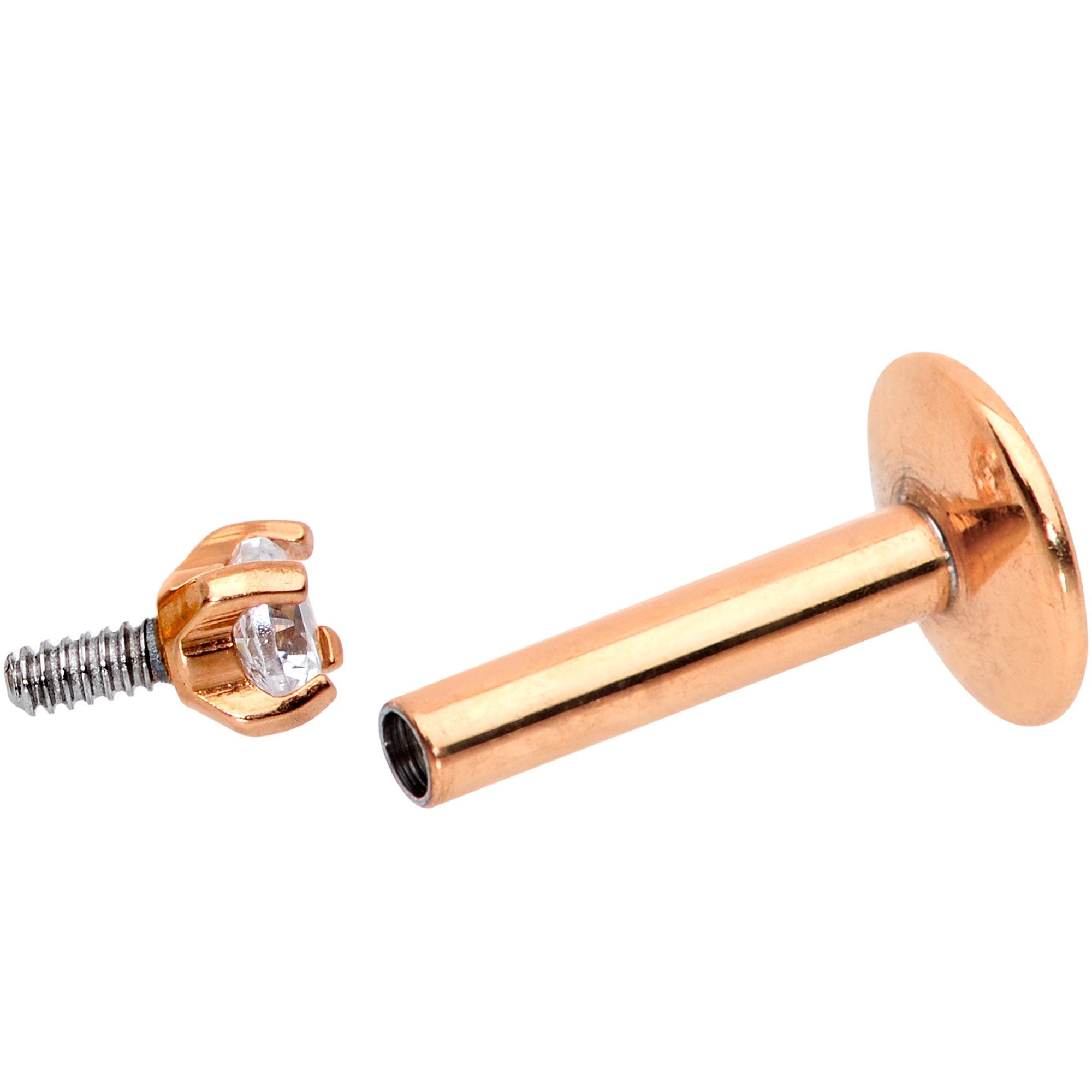 Body Candy Rose Gold Titanium Steel Clear 2mm Accent Internally Threaded Labret Monroe 16G 1/4