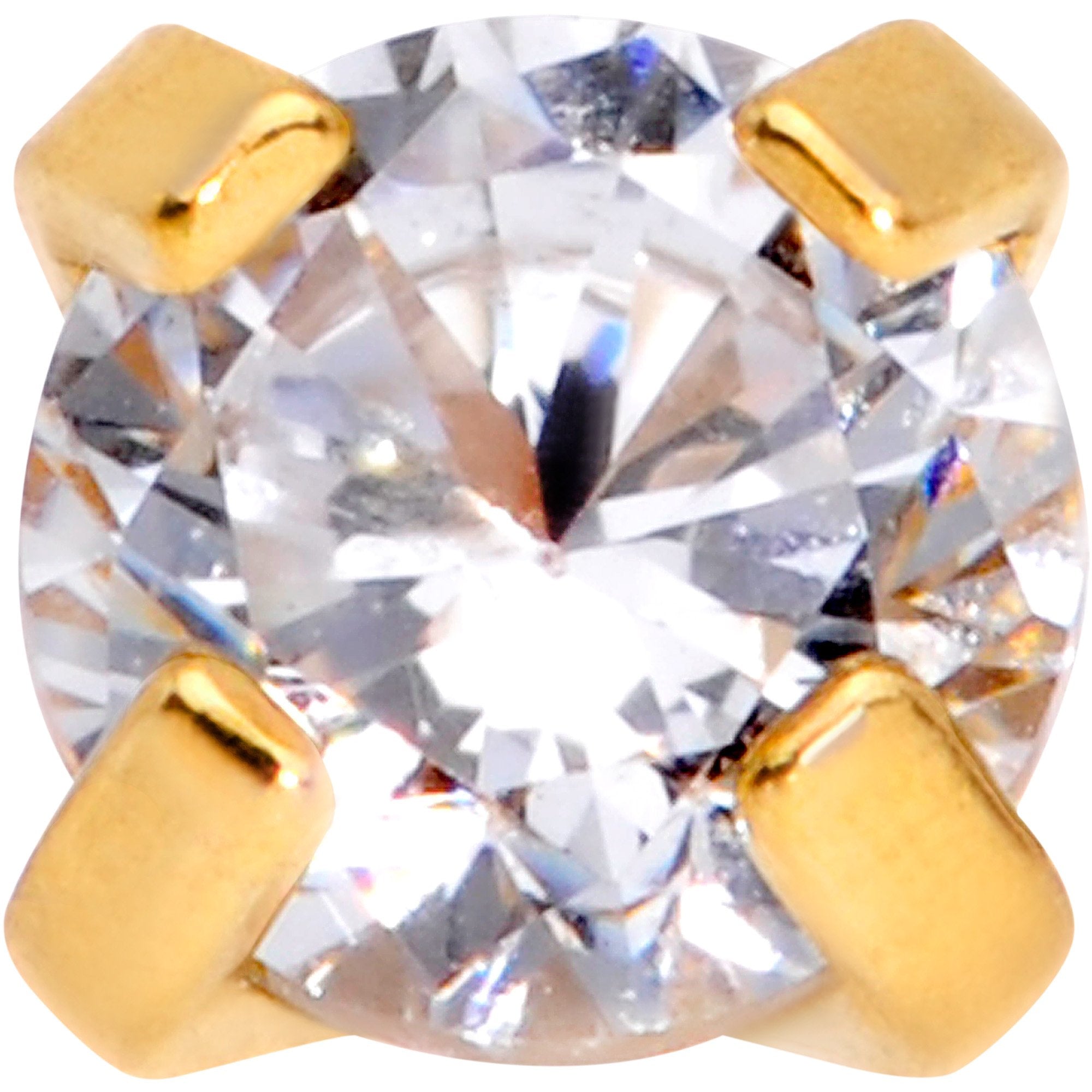 5/16 Clear 2mm Gem Gold IP Internally Threaded Labret Monroe Tragus