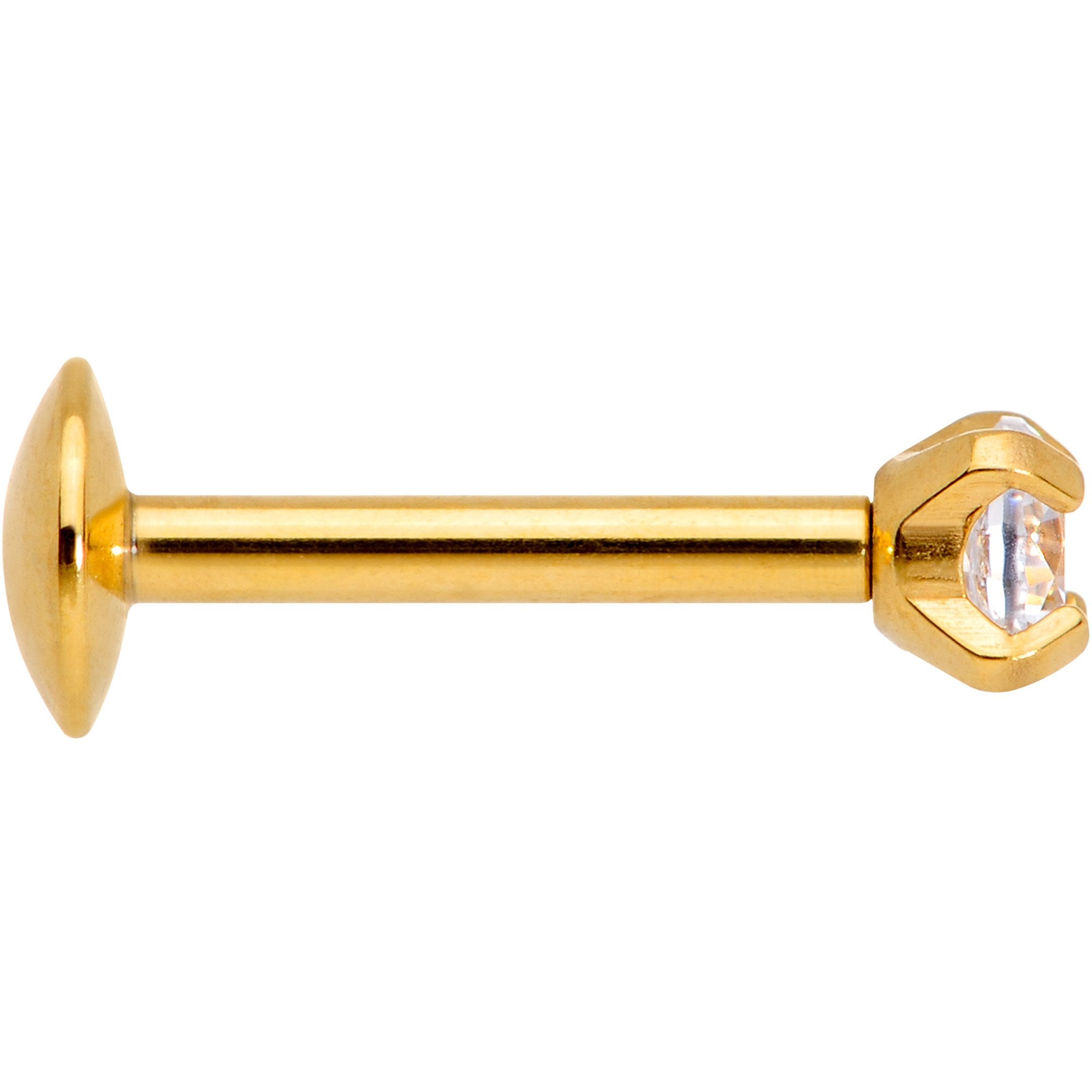 5/16 Clear 2mm Gem Gold IP Internally Threaded Labret Monroe Tragus