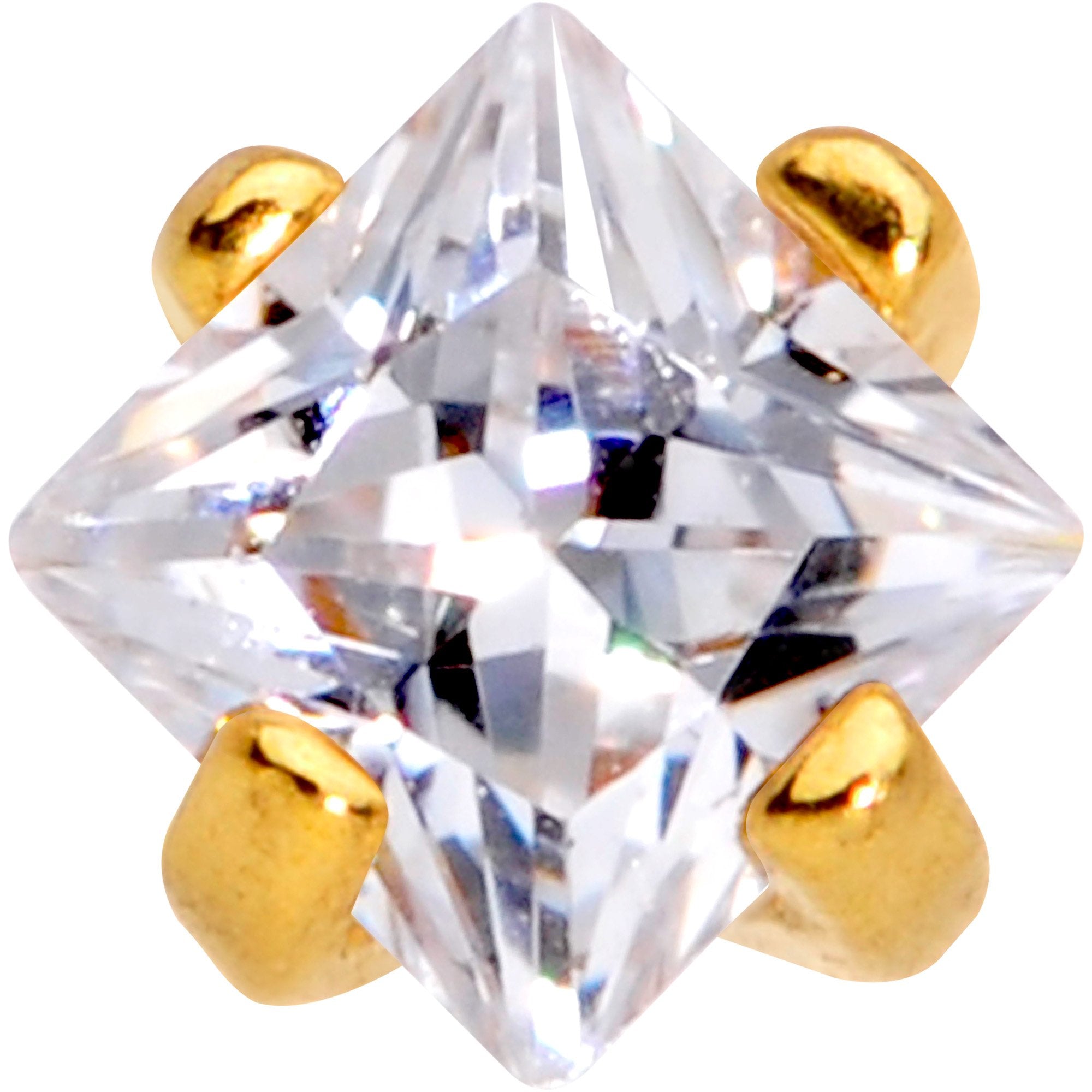 1/4 Clear Square CZ Gold PVD Internally Threaded Labret Monroe