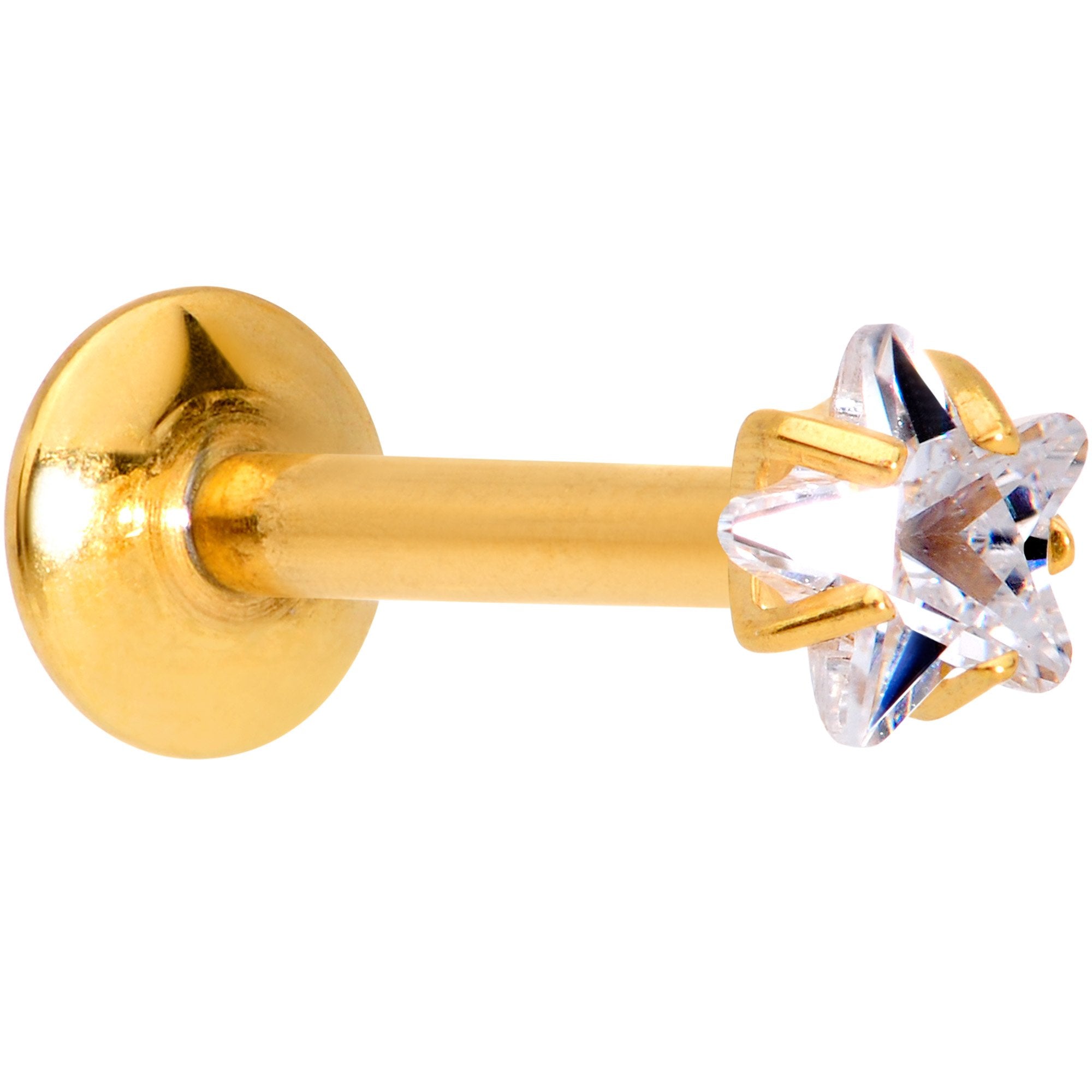 5/16 Clear Star CZ Gem Gold PVD Internally Threaded Labret Monroe