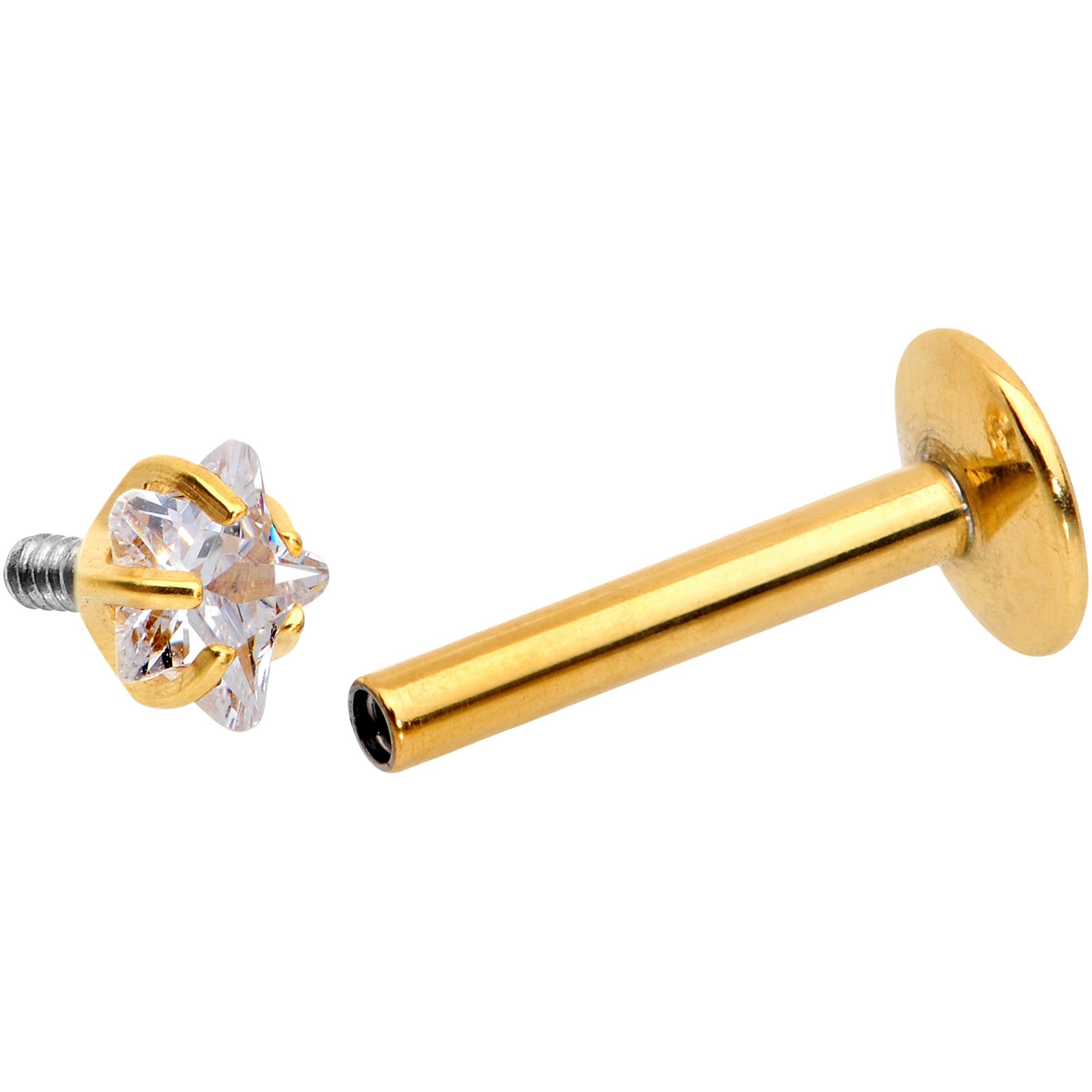 5/16 Clear Star CZ Gem Gold PVD Internally Threaded Labret Monroe