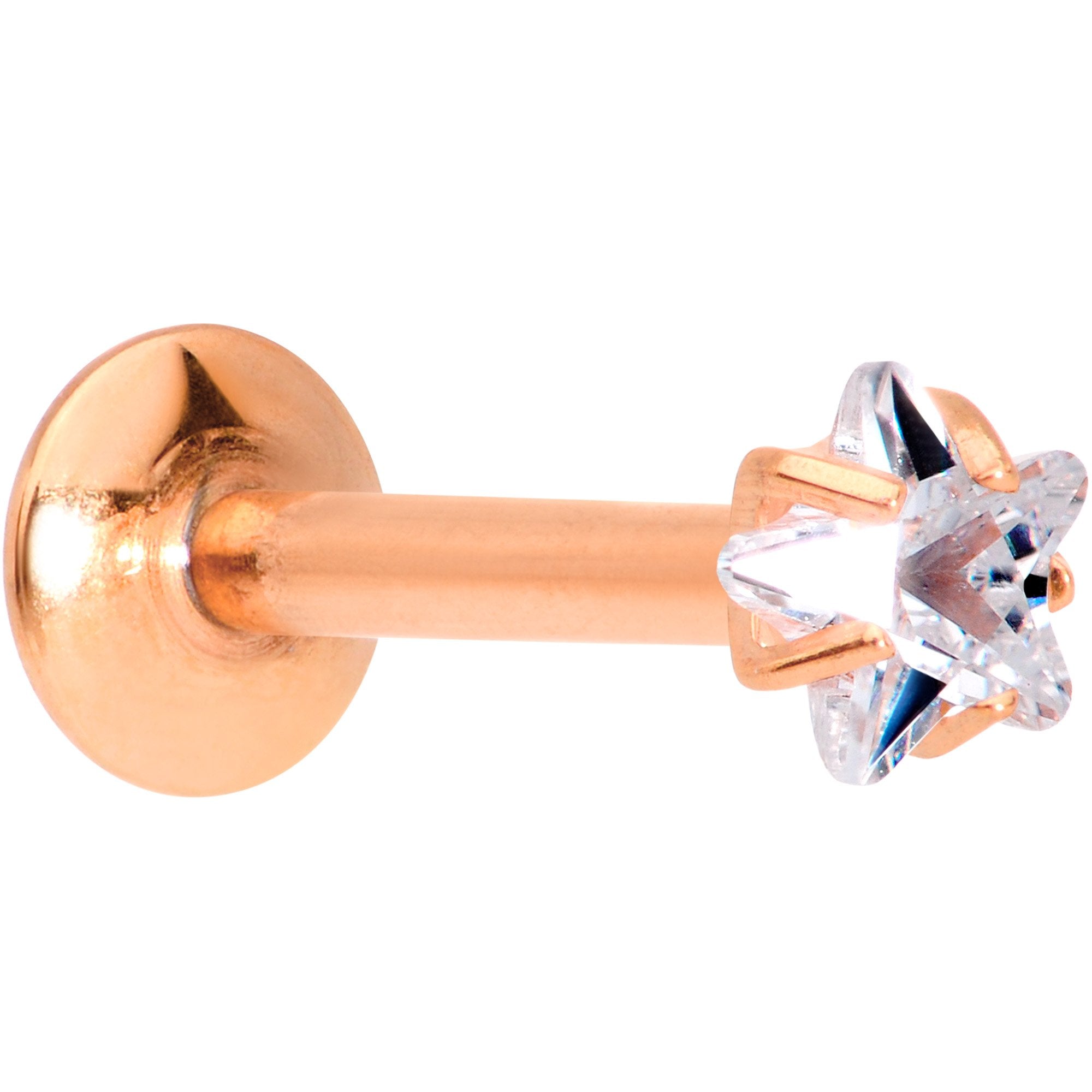 5/16 Clear Star CZ Gem Rose Gold PVD Internally Threaded Labret Monroe