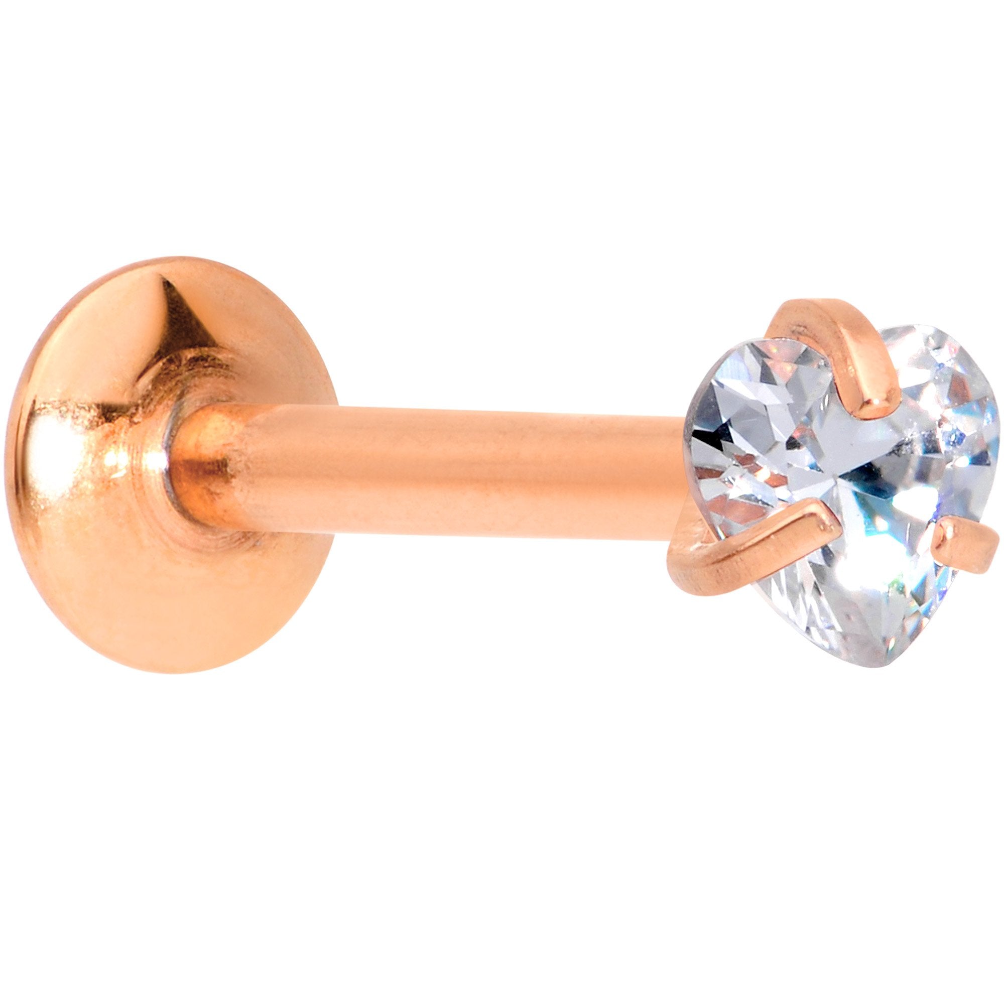 5/16 Clear Heart CZ Rose Gold PVD Internally Threaded Labret Monroe