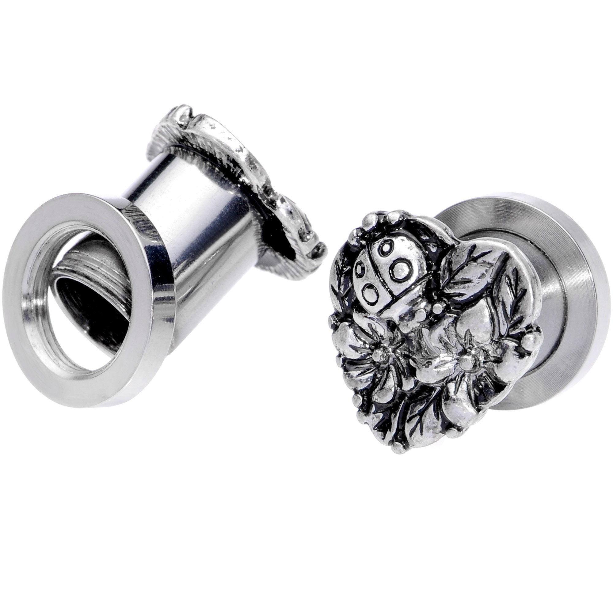 Ladybug Heart Screw Fit Tunnel Plug Set 6mm to 16mm