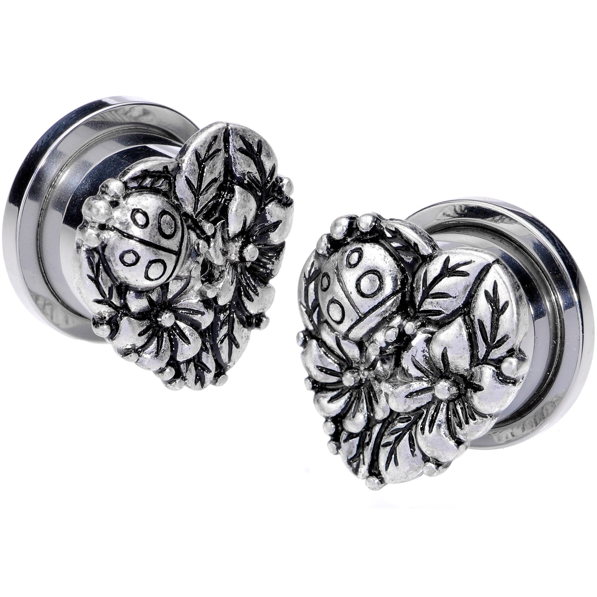 Ladybug Heart Screw Fit Tunnel Plug Set 6mm to 16mm