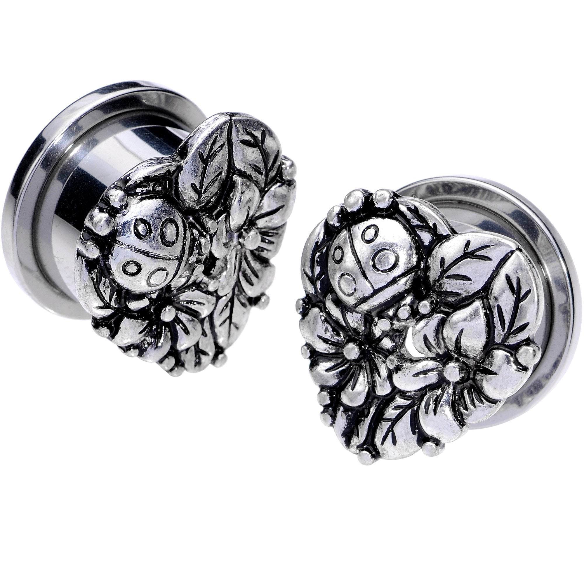 Ladybug Heart Screw Fit Tunnel Plug Set 6mm to 16mm
