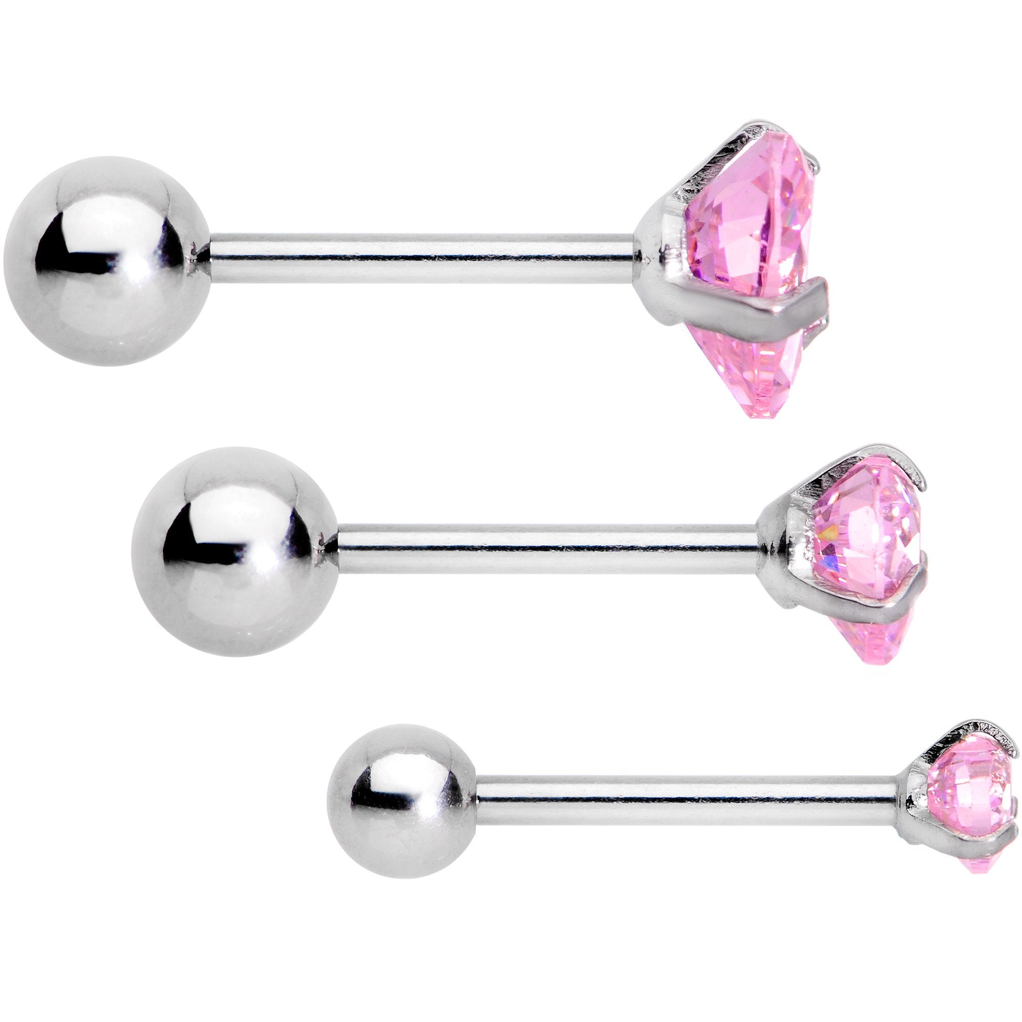 16G 5/16 Pink Gem Heart Trio Tragus Cartilage Earring Set of 3
