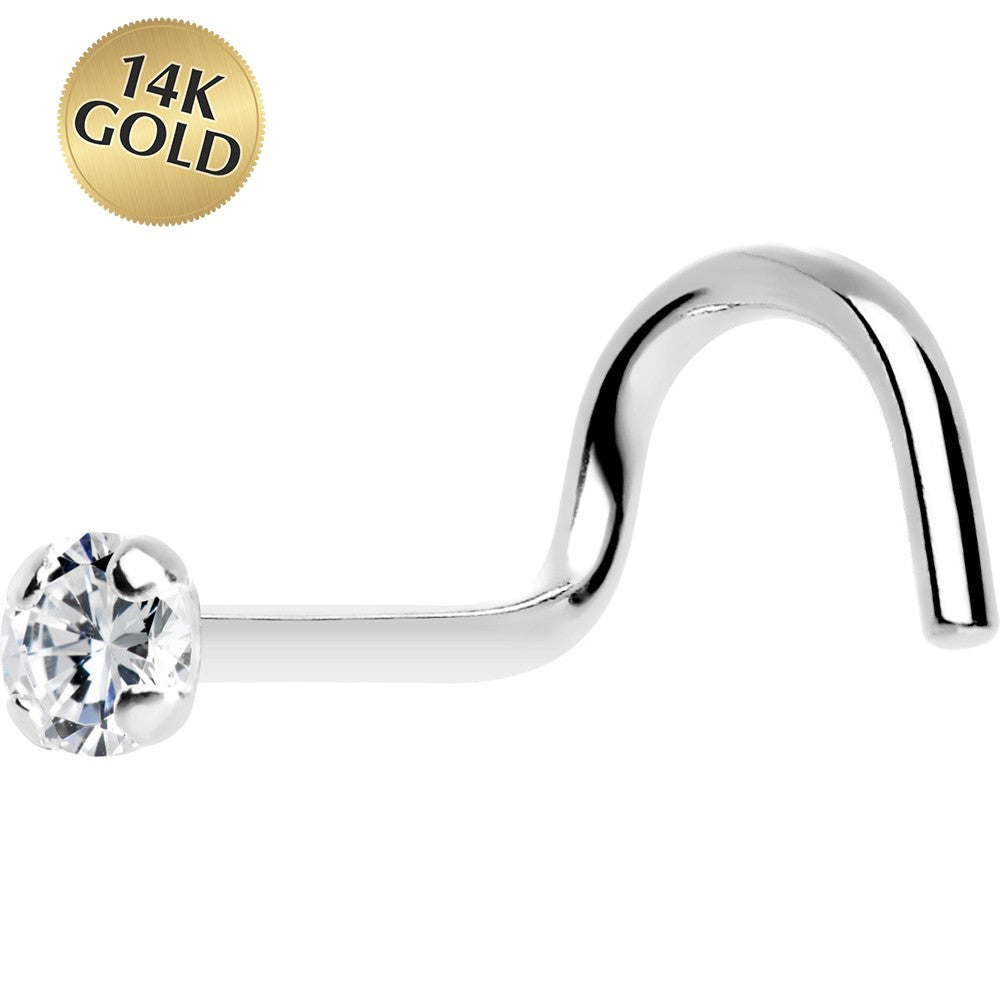 Solid 14K White Gold 2mm Cubic Zirconia SOLITAIRE Nose Ring