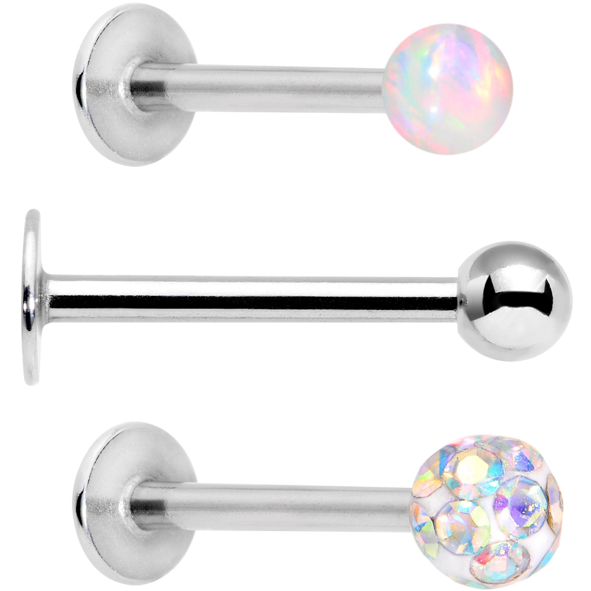 16G 5/16 Aurora Faux Opal Ball Labret Monroe Tragus 3 Pack Set