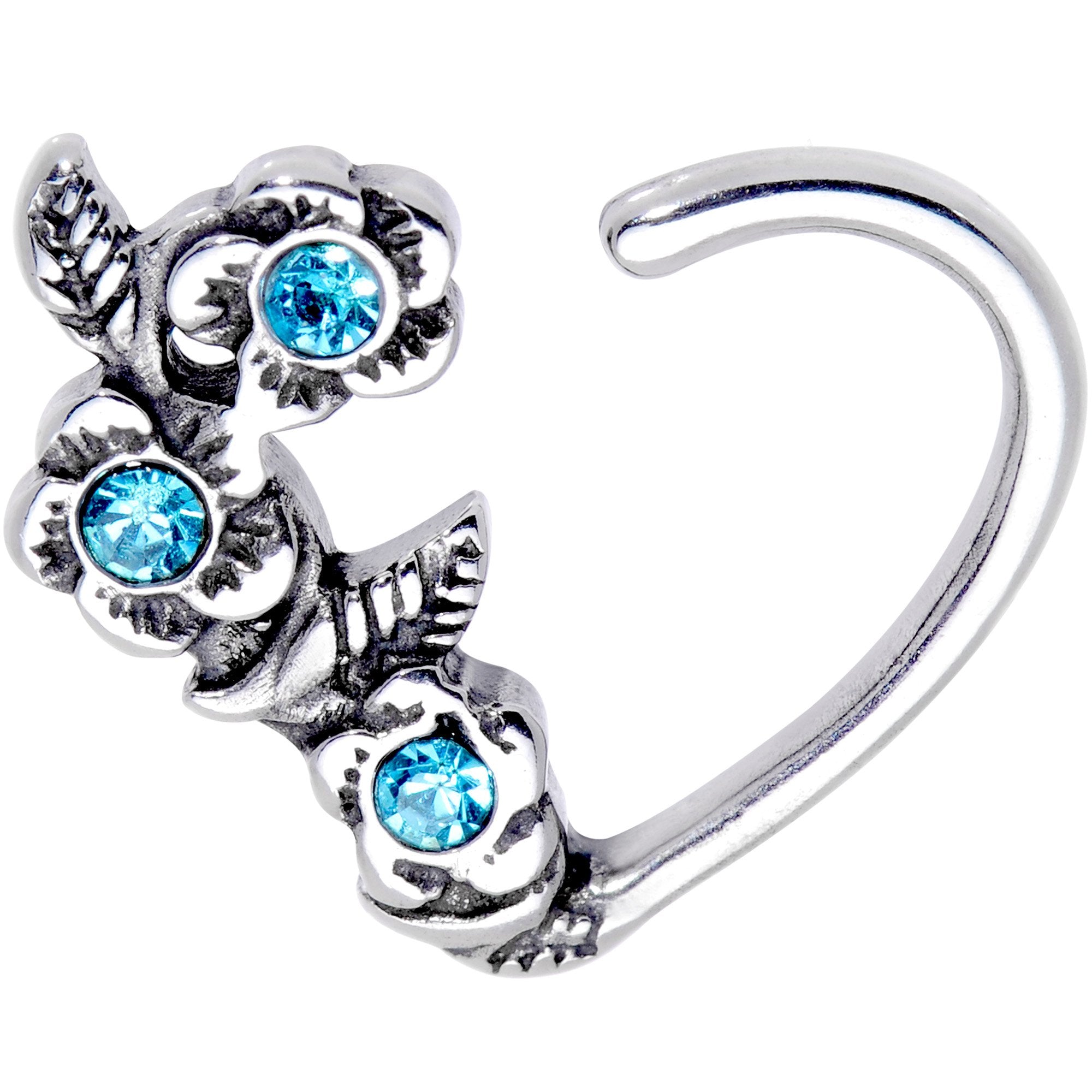 3/8 Aqua Gem Bunch of Roses Right Daith Cartilage Tragus Earring