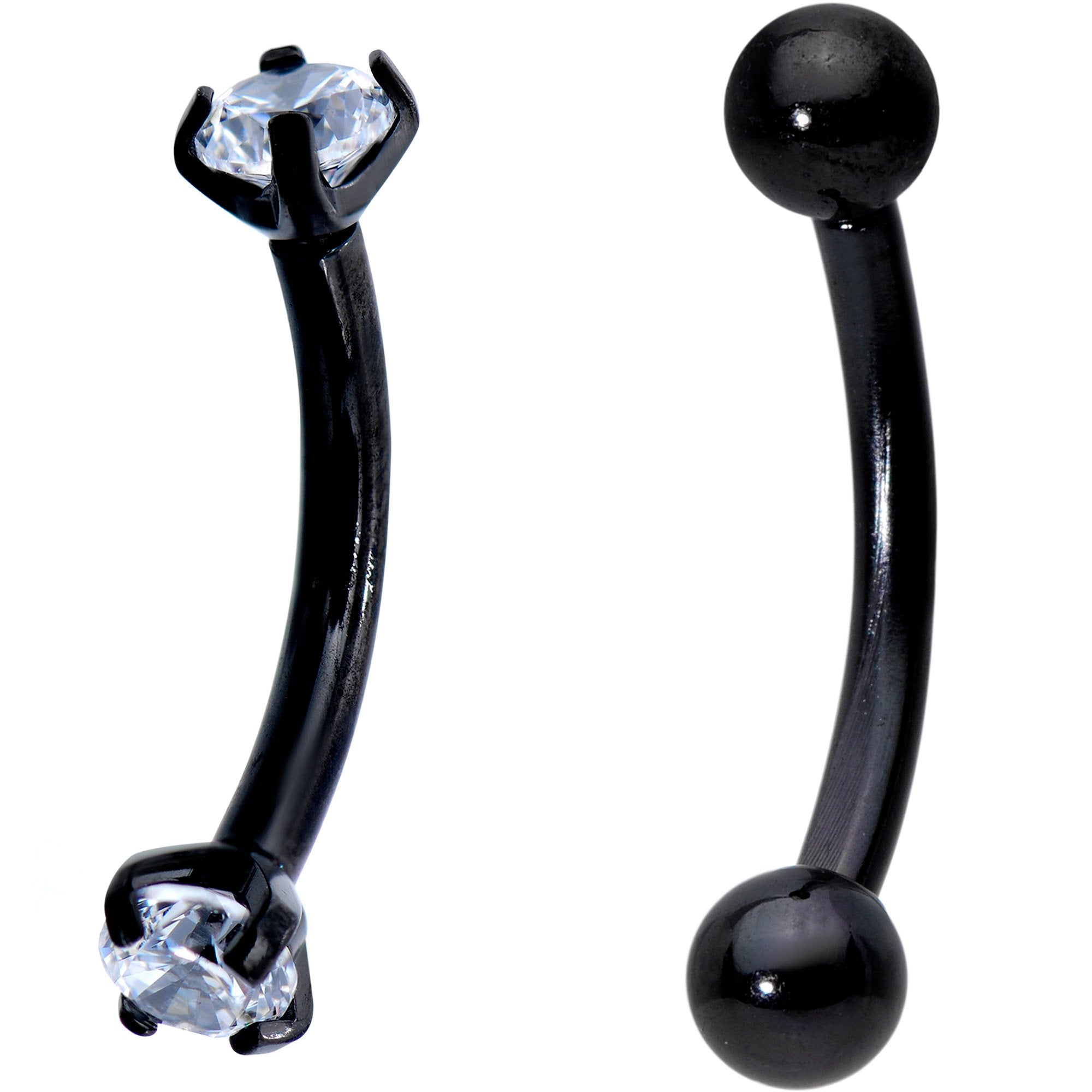 3/8 Clear CZ Gem PVD Curved Eyebrow Ring Set of 6