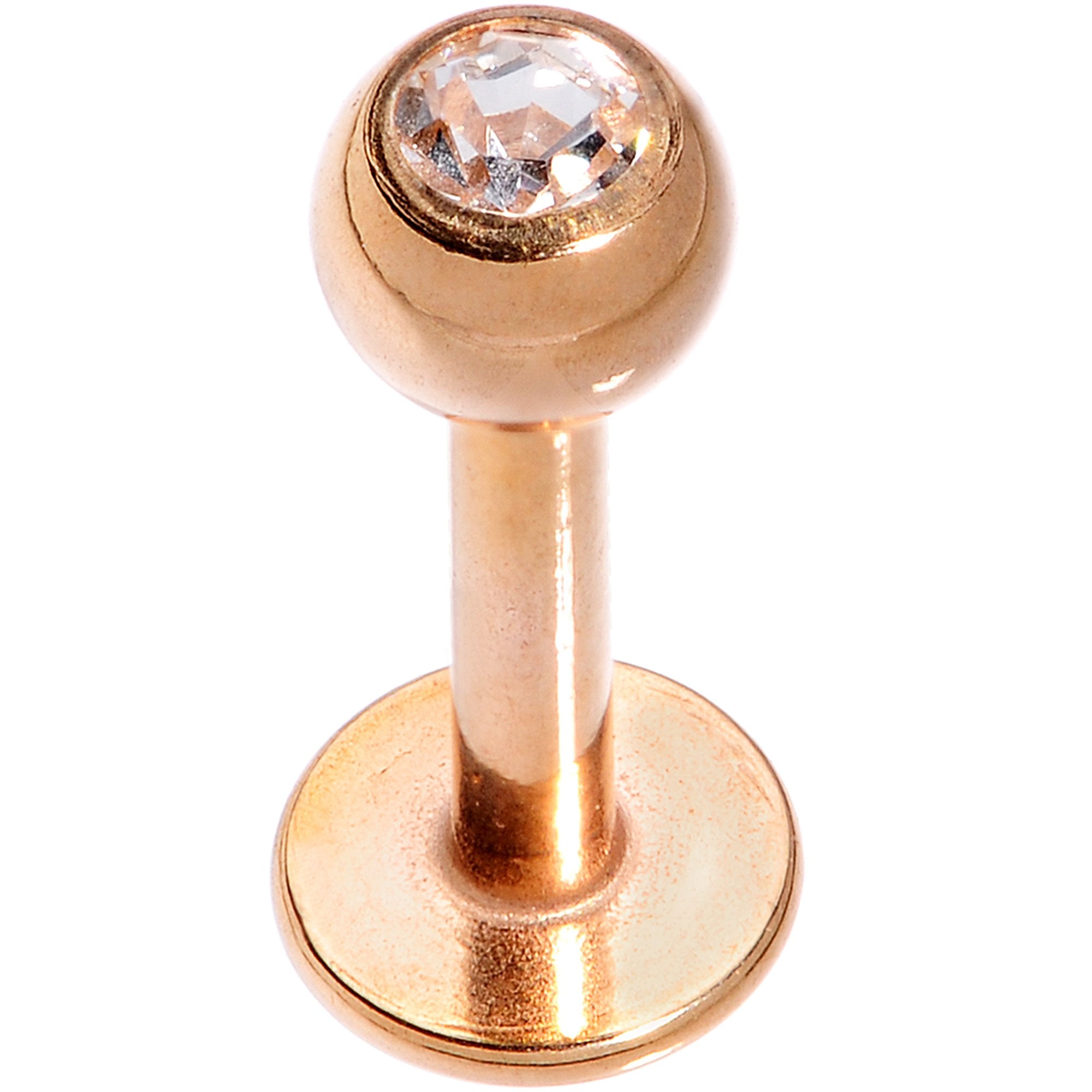 16G 1/4 Clear Press Fit Gem Rose Gold IP Tragus Labret Monroe