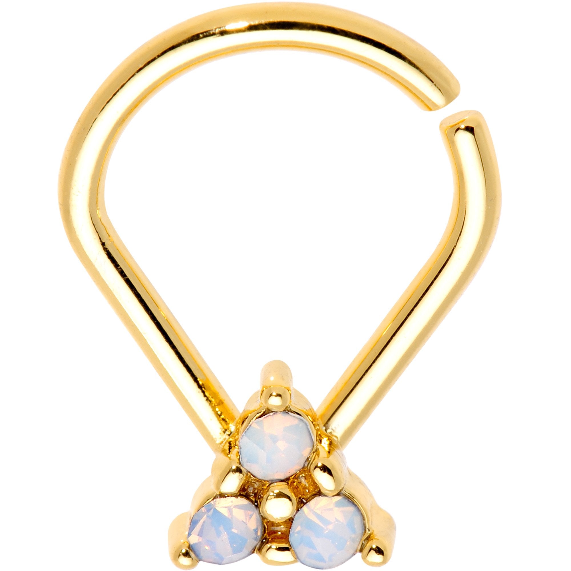 16G White Faux Opal Gold Tone Cluster Trio Ellipse Seamless Ring