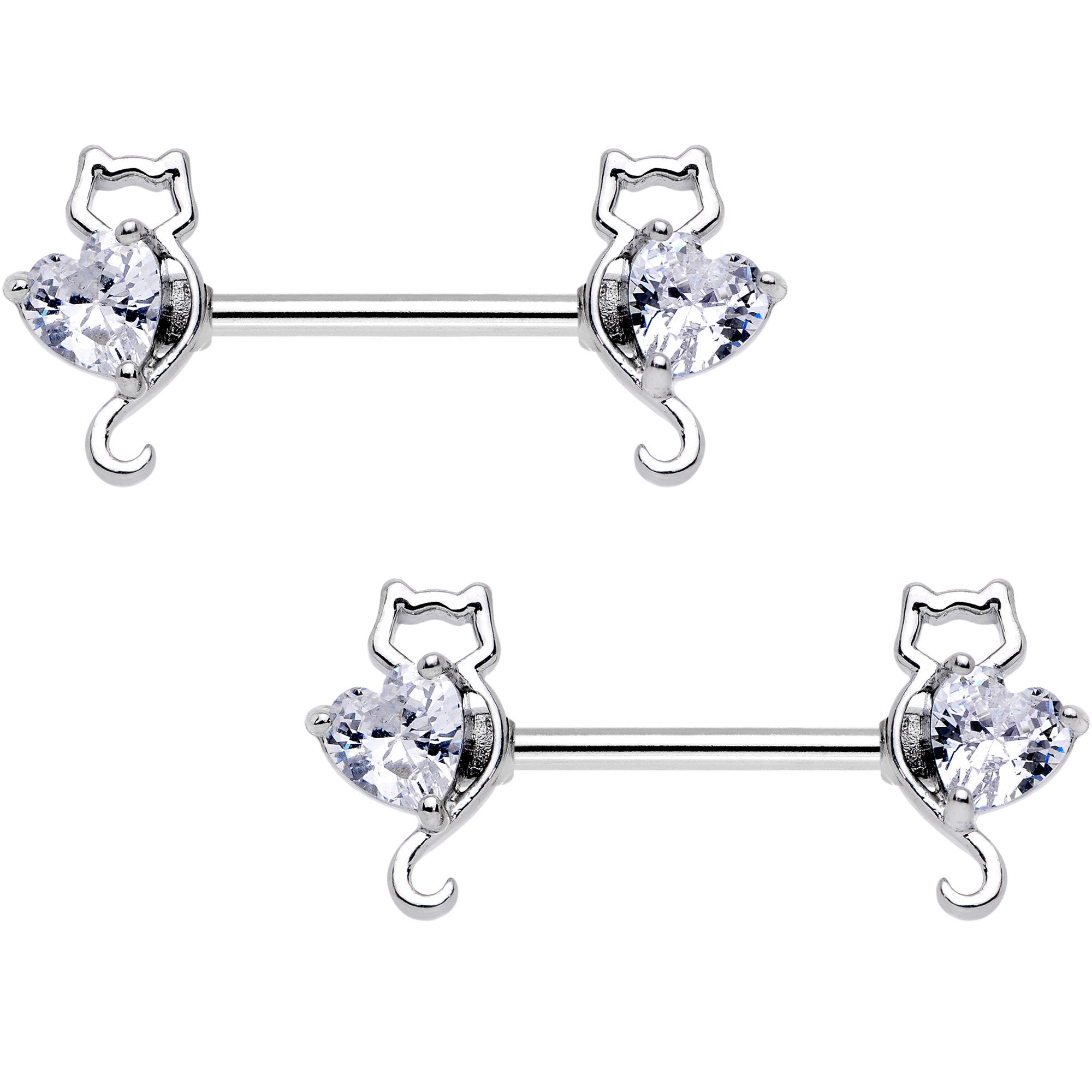 14G 9/16 Kitty Cat Paws Barbell Nipple Ring Set