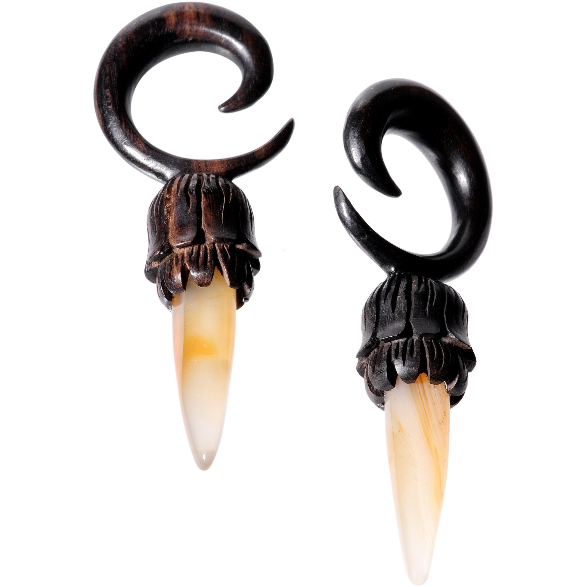 White Stone Iron Wood Tribal Spiral Taper Set 5mm to 8mm