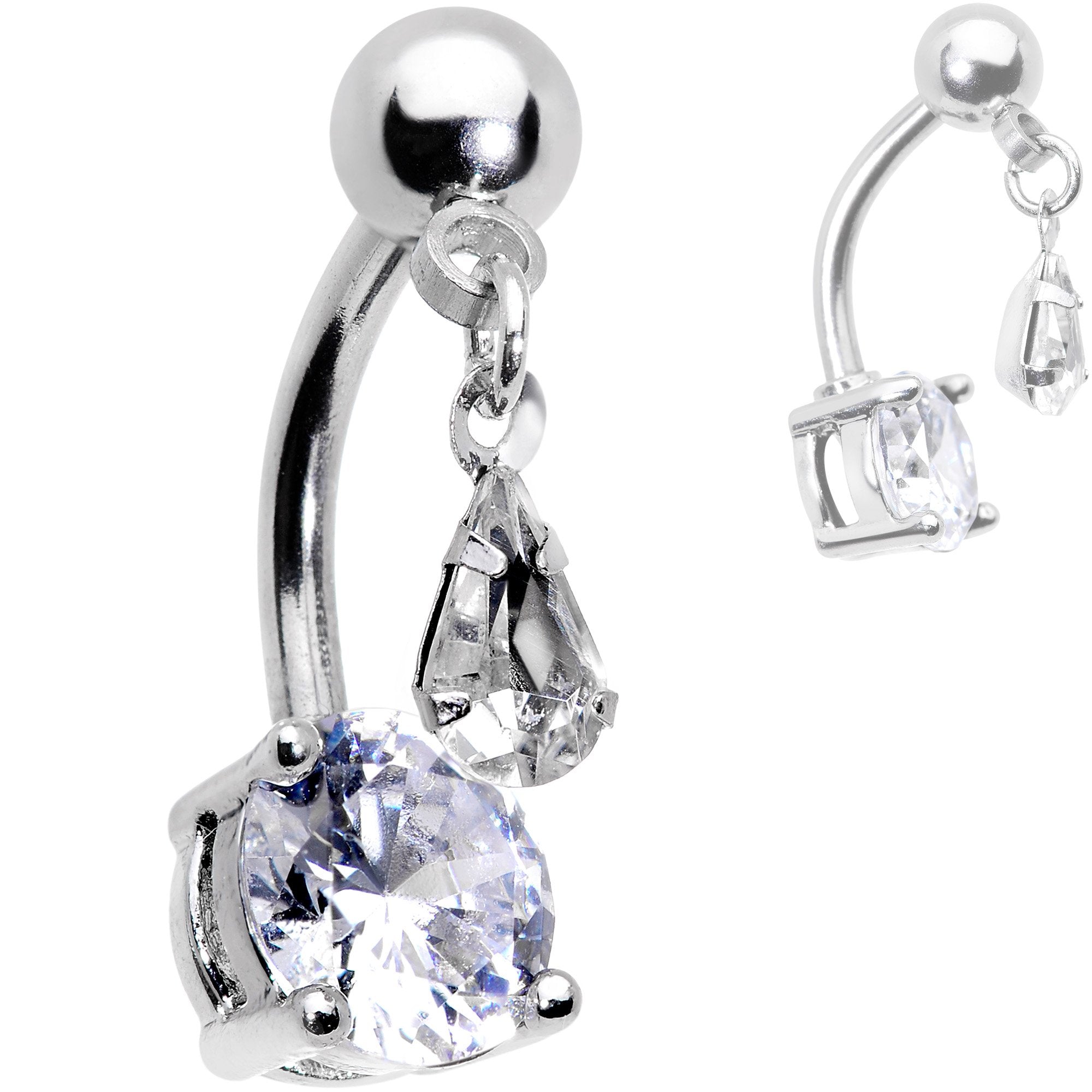 Clear Black Purple CZ Gem Top Mount Dangle Belly Ring Set of 3