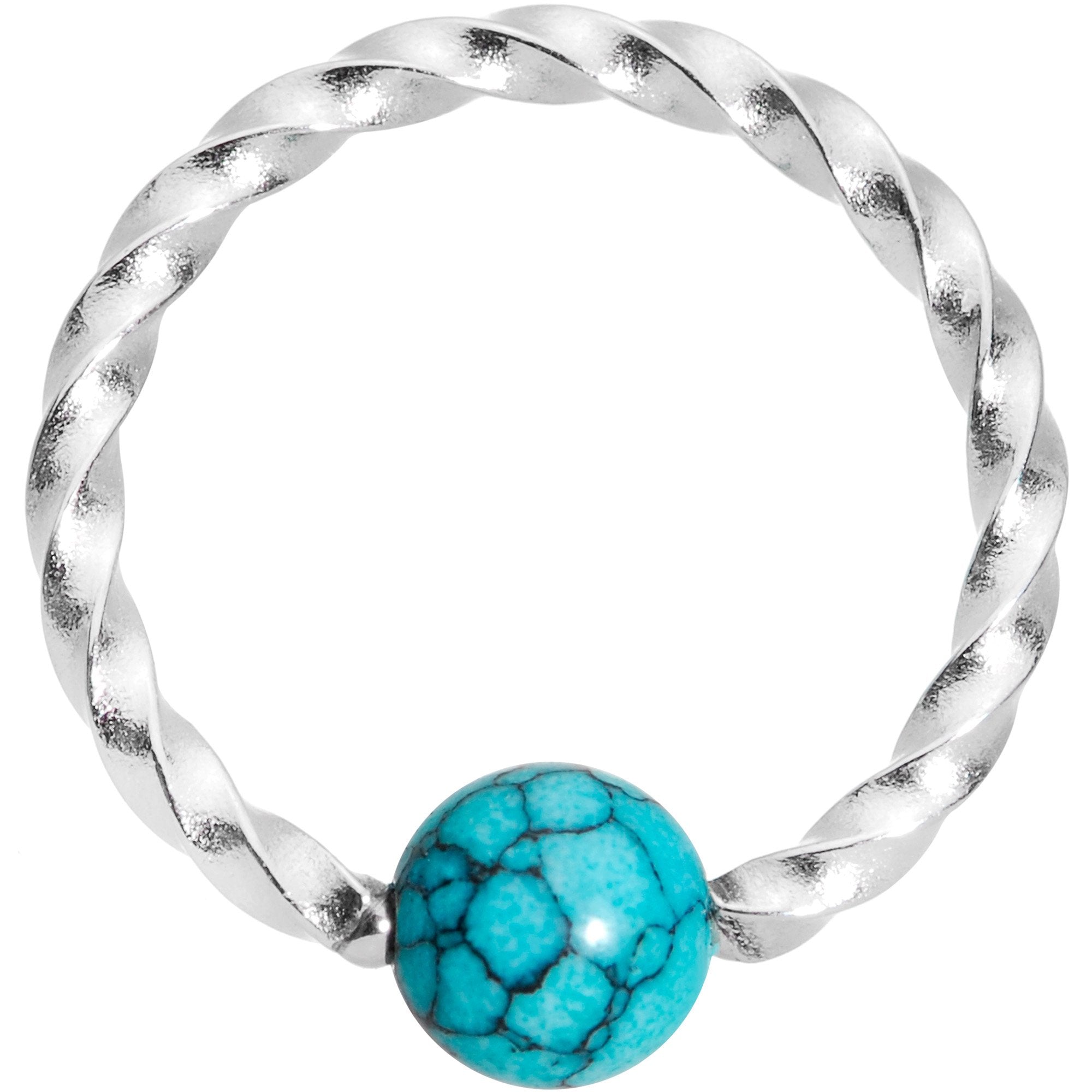 16G 3/8 Faux Turquoise So Twisted BCR Captive Ring