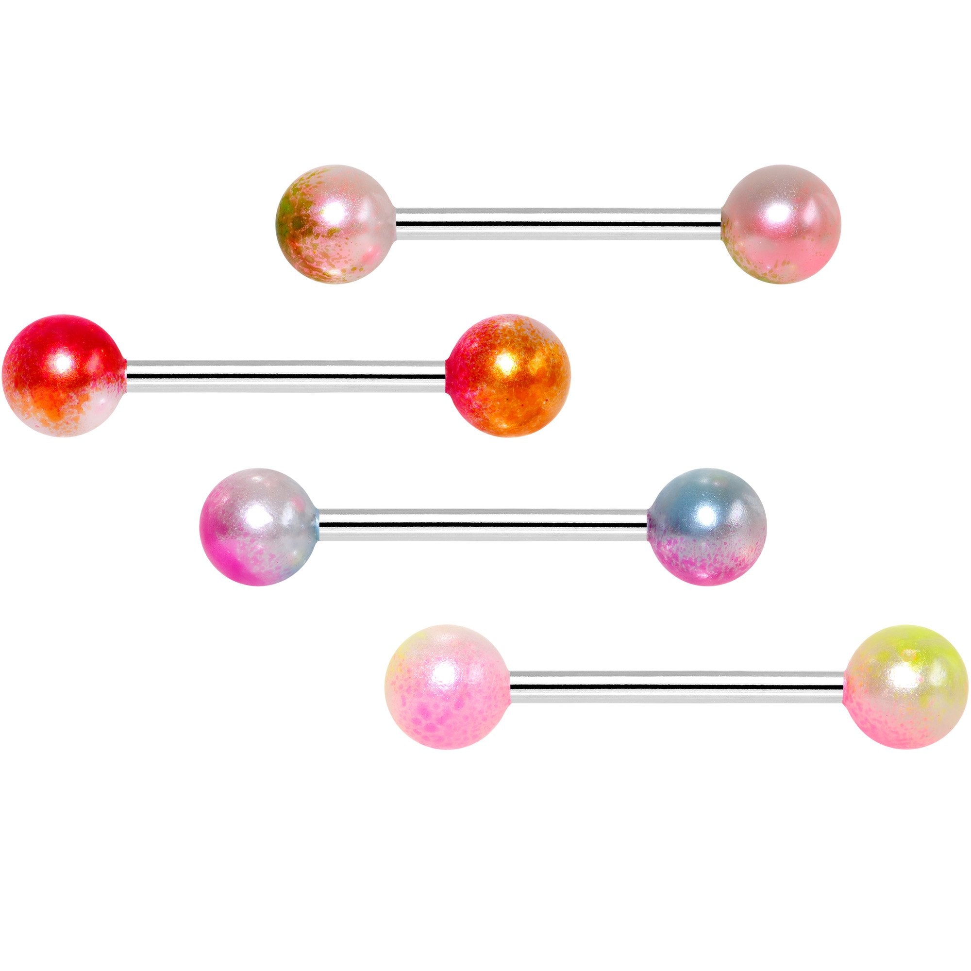 Multi Color Fun Fade Barbell Tongue Ring Set of 4