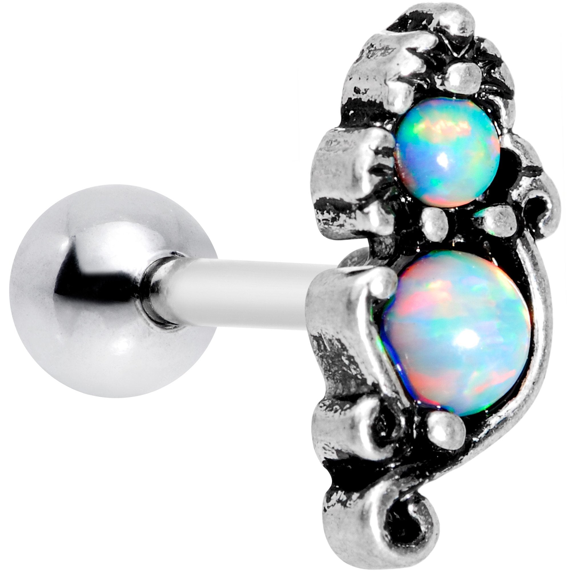 16G 1/4 White Synthetic Opal Chunk Tragus Cartilage Earring
